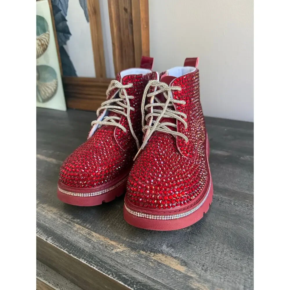 Lola + The Boys Crystal Ruby Boots Kids Size 34 / Big Kid 3 NWOT